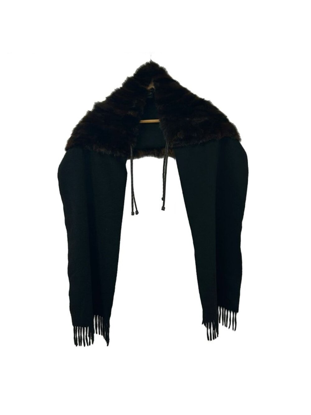 Fendi Shawl Black Dark Brown Cashmere Fur Scarf